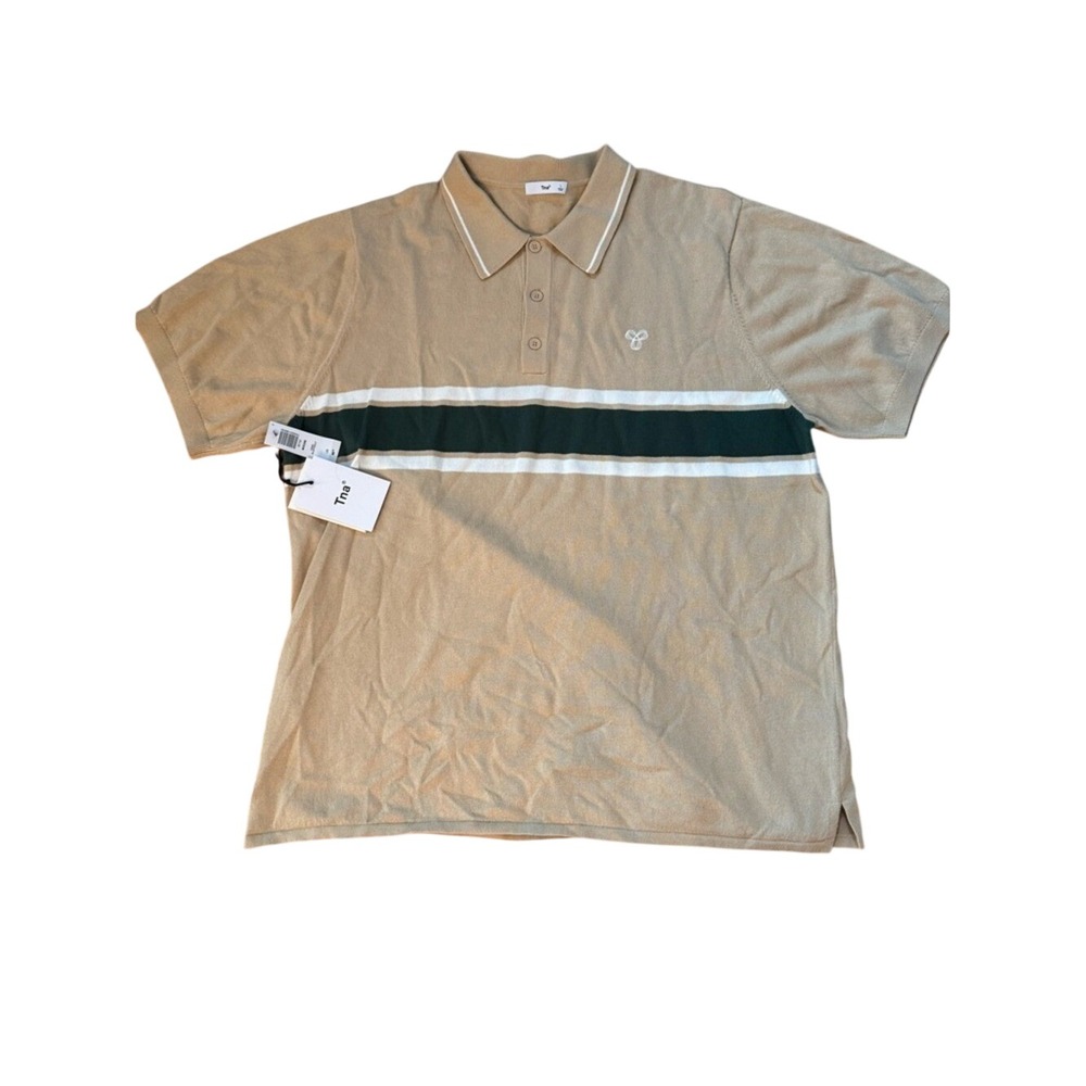 TNA Mens‎ Moore Sweater Polo Short Sleeve Sz L Lightweight Striped Chest Casual